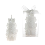 Baby Angel on Carved Pillar Candle in Clear Box - White